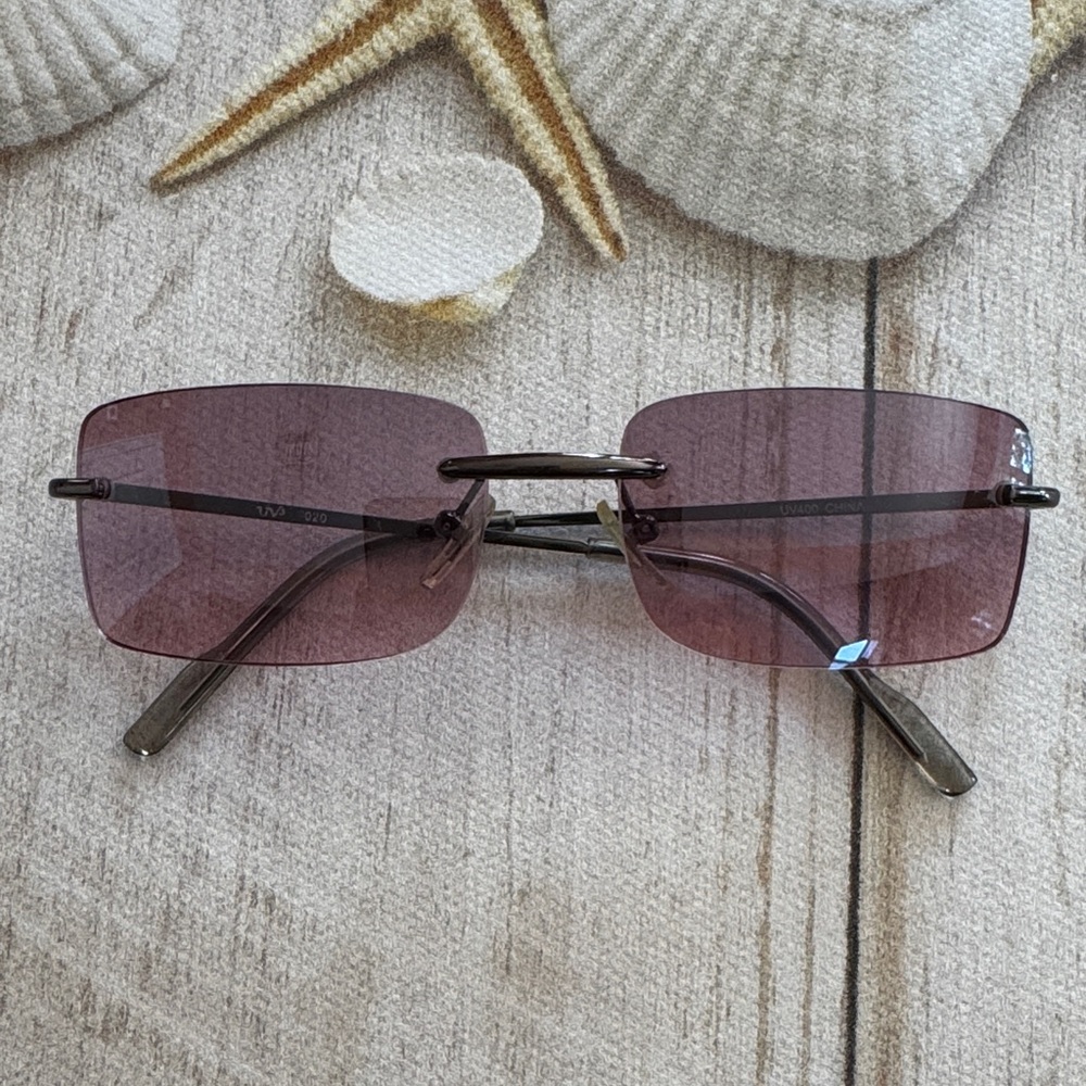 Rimless Narrow Rectangle Minimal Simple Dad Sunglasses Gunmetal - Smoke